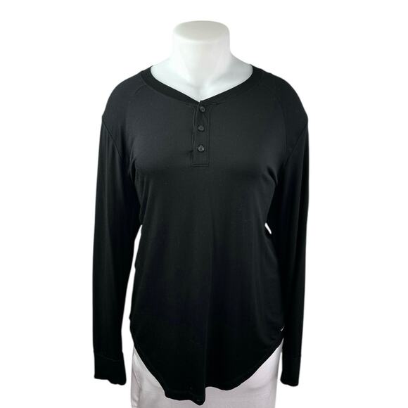 UNCL Women's Black Long Sleeve Curved Hem Basic Henley T Shirt Tee Top Size XL - Picture 1 of 3